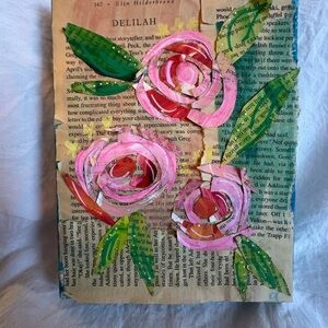 🌸 Original Handcrafted Floral Book Page Collage Art 🌸
